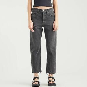 Levi's 501 High Rise Button Fly Black Denim Straight Tapered Leg Jeans Size 26